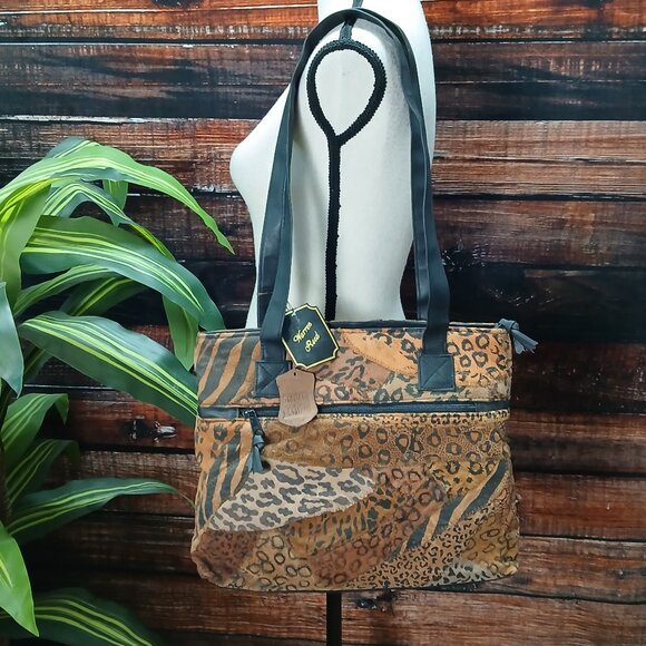 NWT Warren Reed Genuine Leather Vintage Purse Shoulder Bag Patchwork Leopard - Picture 1 of 9